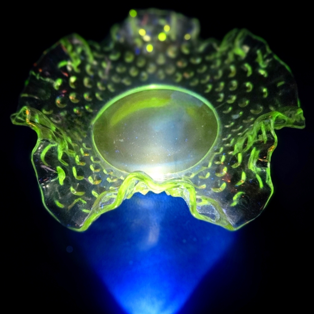 Fenton Uranium Glass Hobnail Candy Dish